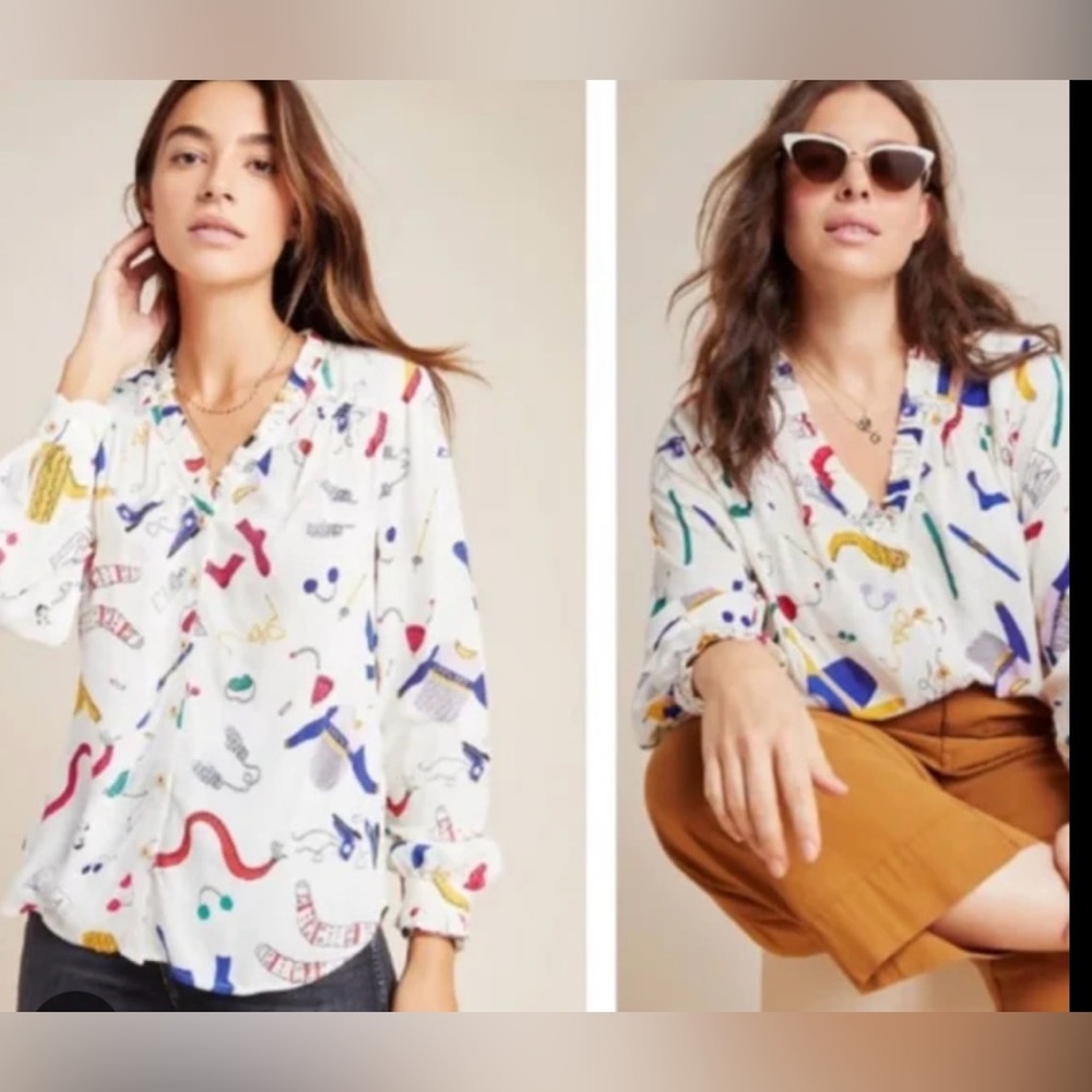 Anthropologie Maeve snow day ski gear print blouse
